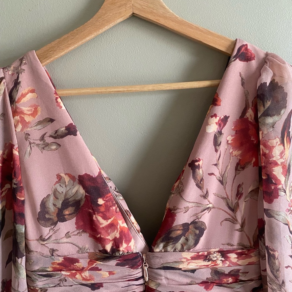 NWT Azazie Atelier Stevie Dress Women 8 Floral Mauve Multi Romantic Long Sleeves - Picture 10 of 14